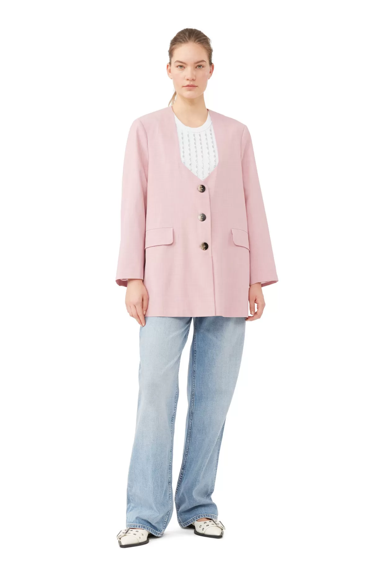 GANNI Mäntel & Jacken<Melierter Oversize-Blazer Mit Drapierung Pink Tulle