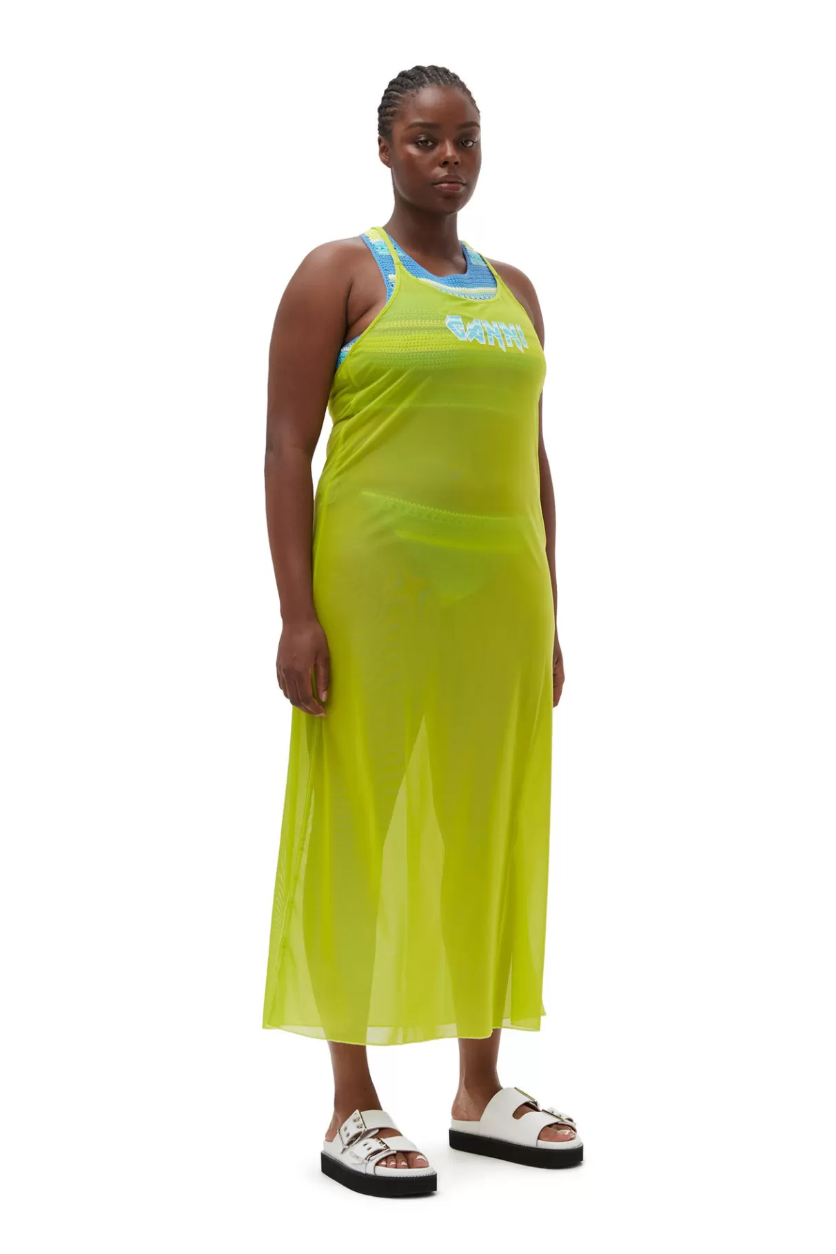 GANNI Bademode<Mesh Cover Up Slip Dress Lime Punch