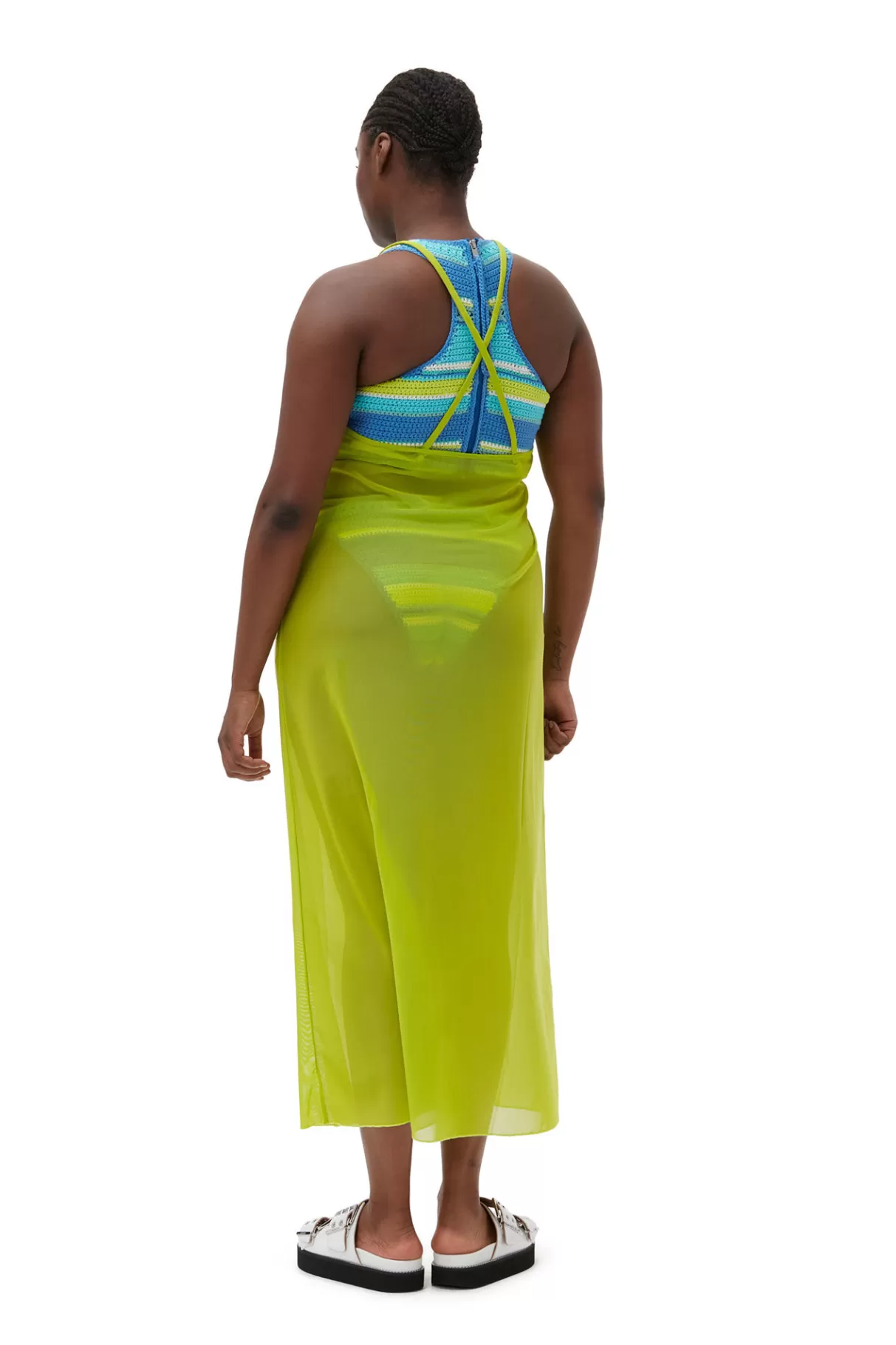 GANNI Bademode<Mesh Cover Up Slip Dress Lime Punch