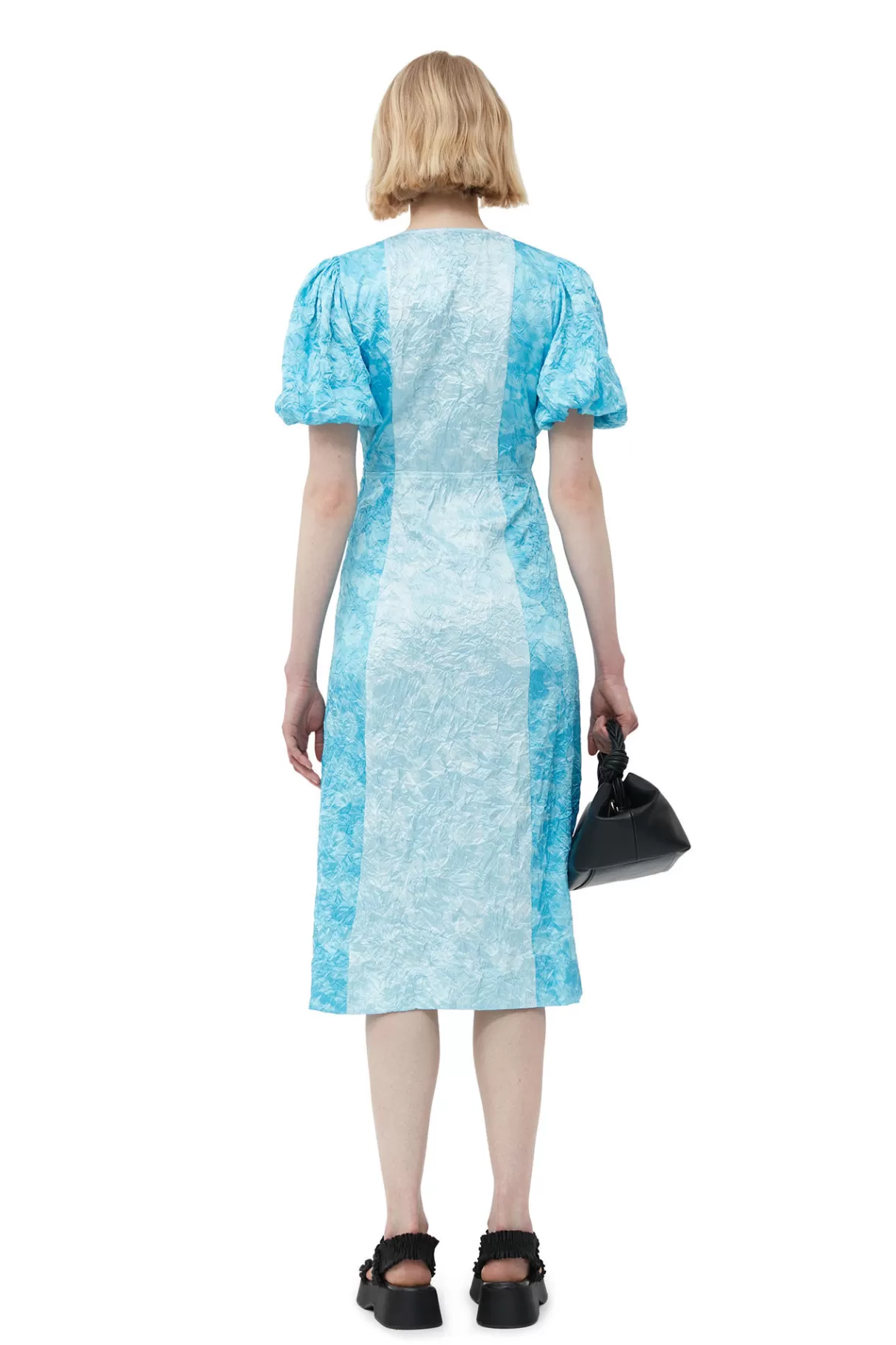 GANNI Kleider<Midikleid Aus Crinkled Satin Ethereal Blue