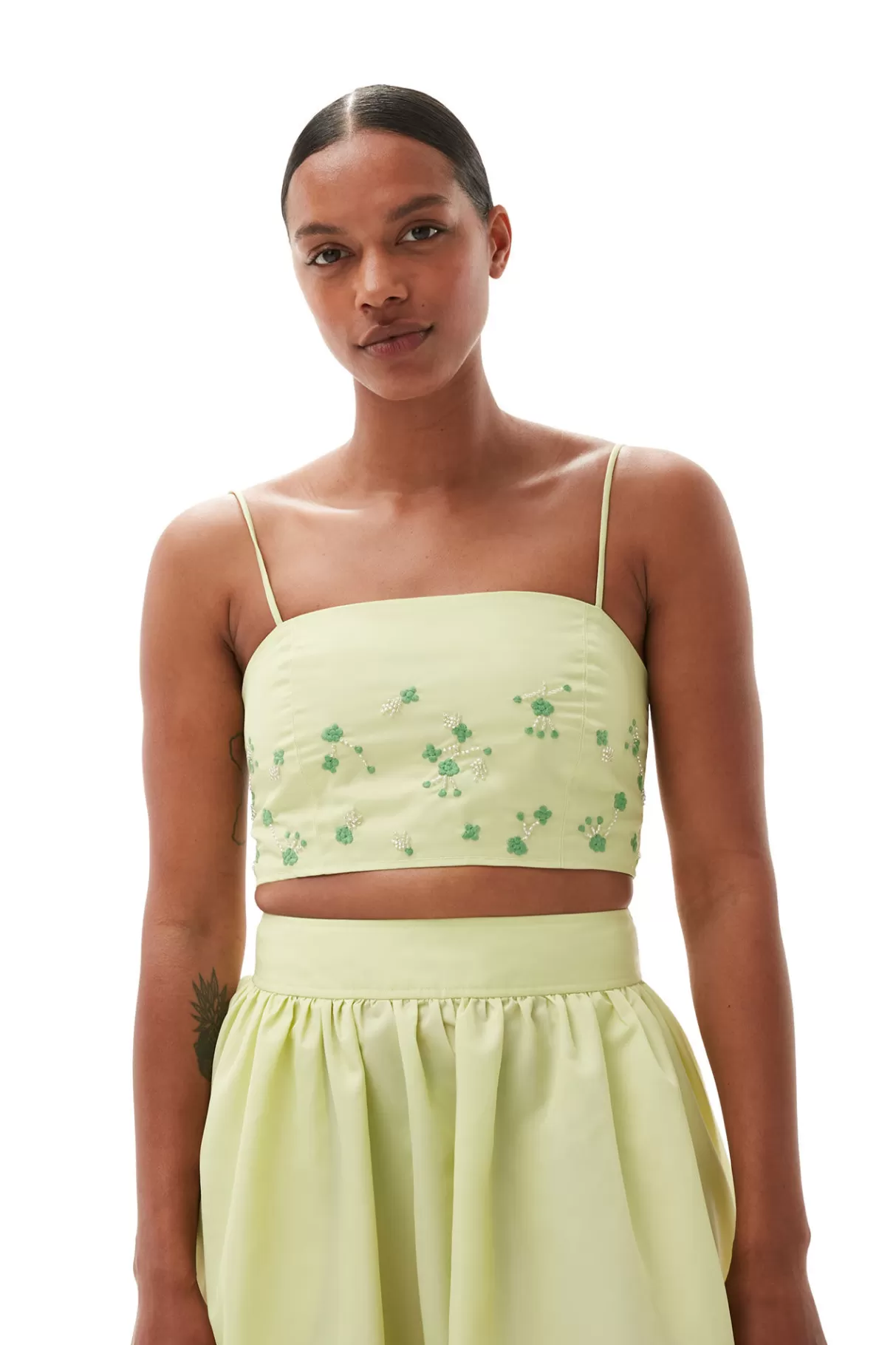 GANNI Tops<Nylon Top Lily Green