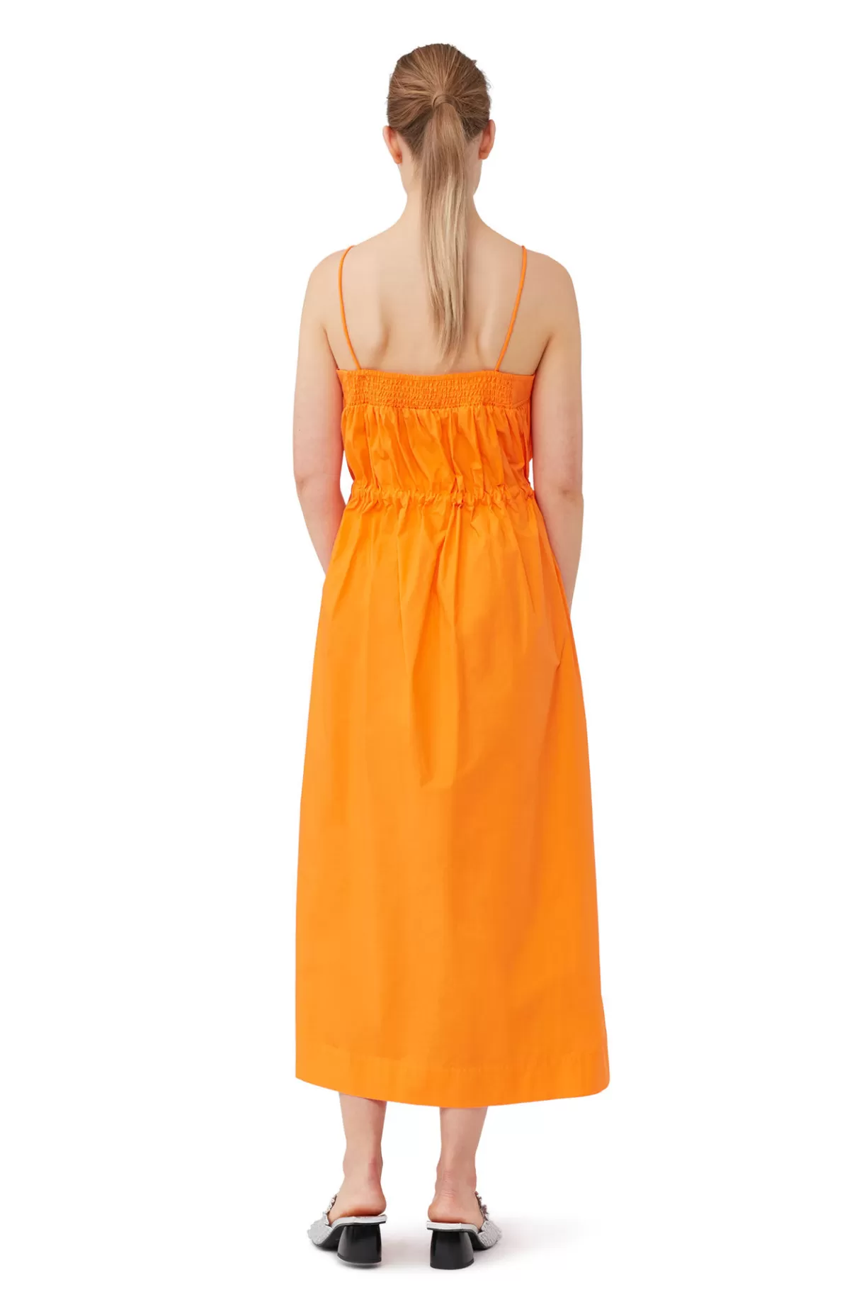 GANNI Kleider<Oranges Maxikleid Aus Cotton Poplin Vibrant Orange