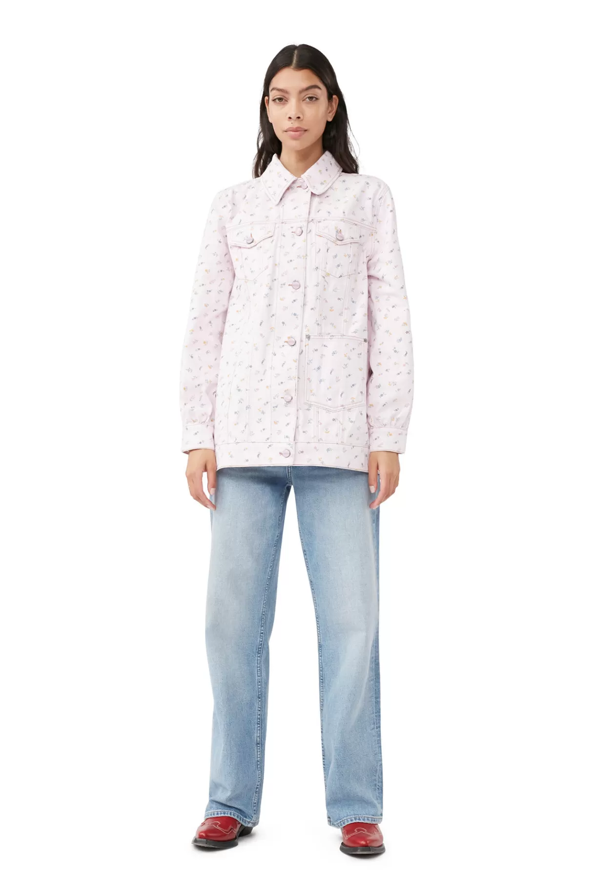 GANNI Mäntel & Jacken<Oversize-Jeansjacke Mit Blumenprint Pink Tulle