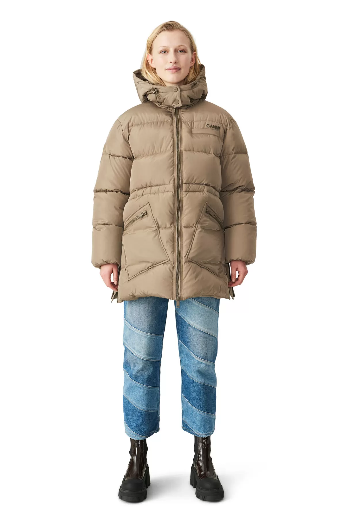 GANNI Mäntel & Jacken<Oversize-Midi-Pufferjacke Aus Recyceltem Polyester Fossil