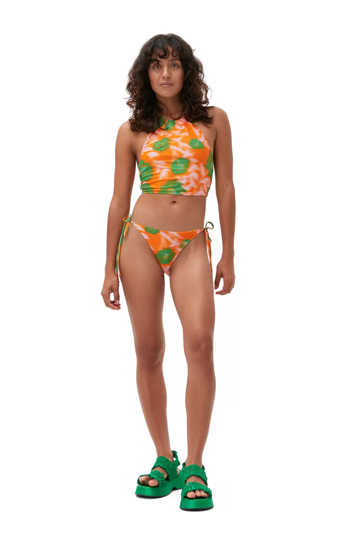 GANNI Bademode<Recycled Printed Halter Bikini Top Vibrant Orange