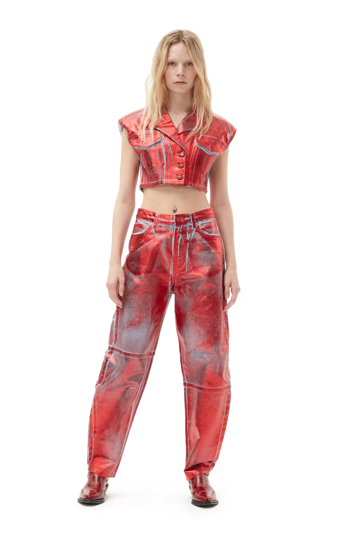 GANNI Hosen<Rote Foil-Stary-Jeans Red Alert