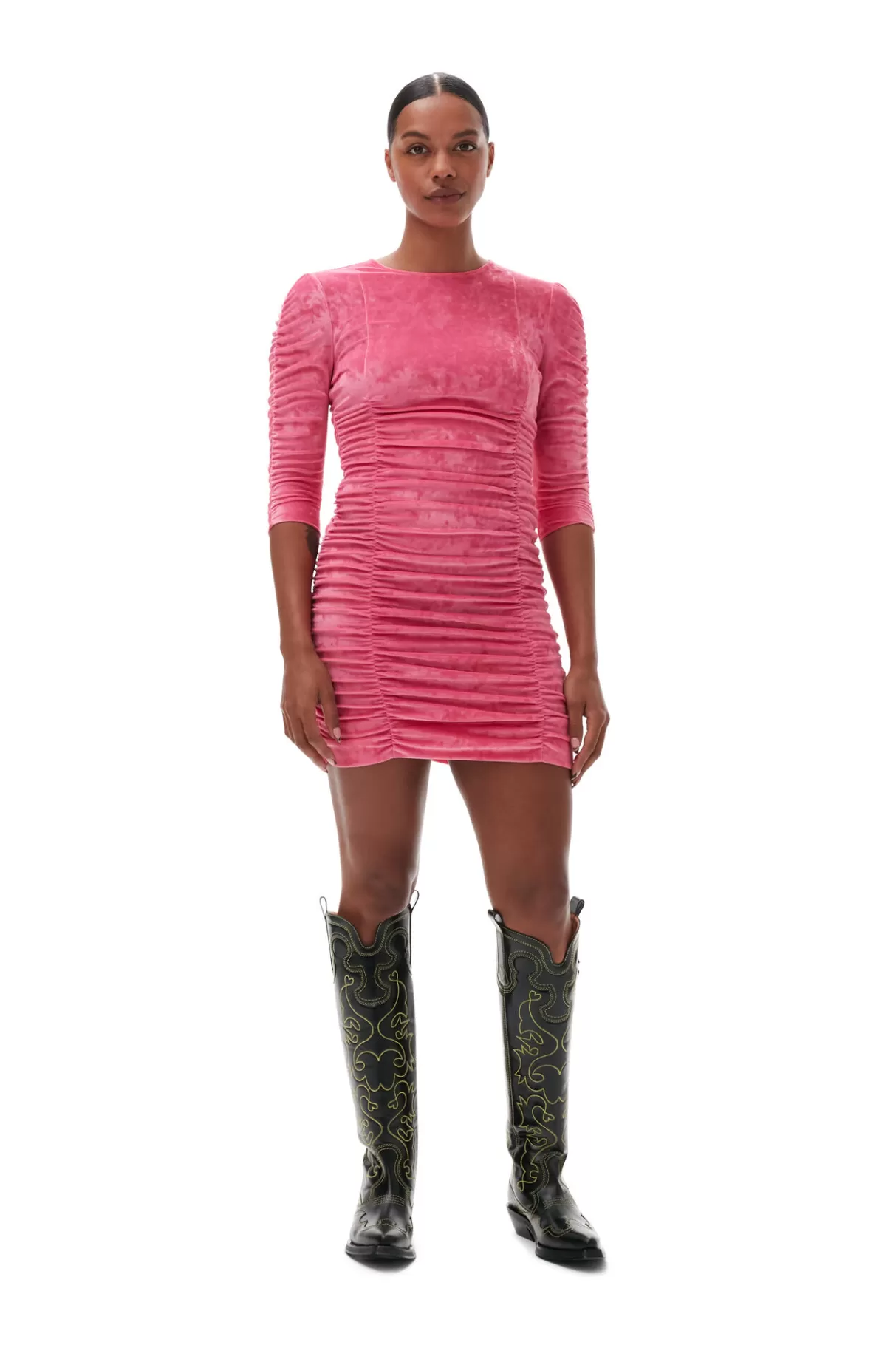 GANNI Kleider<Samtkleid Mit O-Ausschnitt Shocking Pink