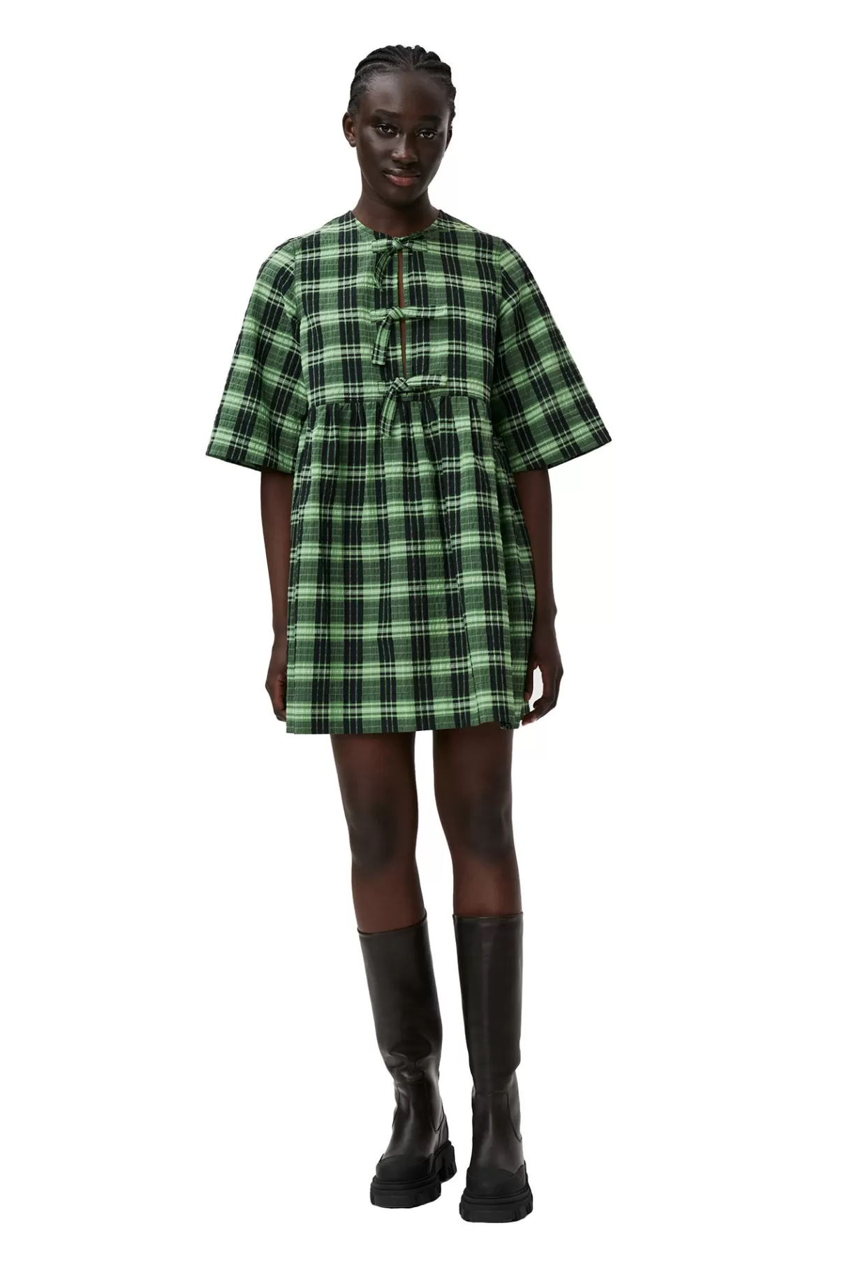 GANNI Kleider<Seersucker Check Ribbon Mini Dress Peapod