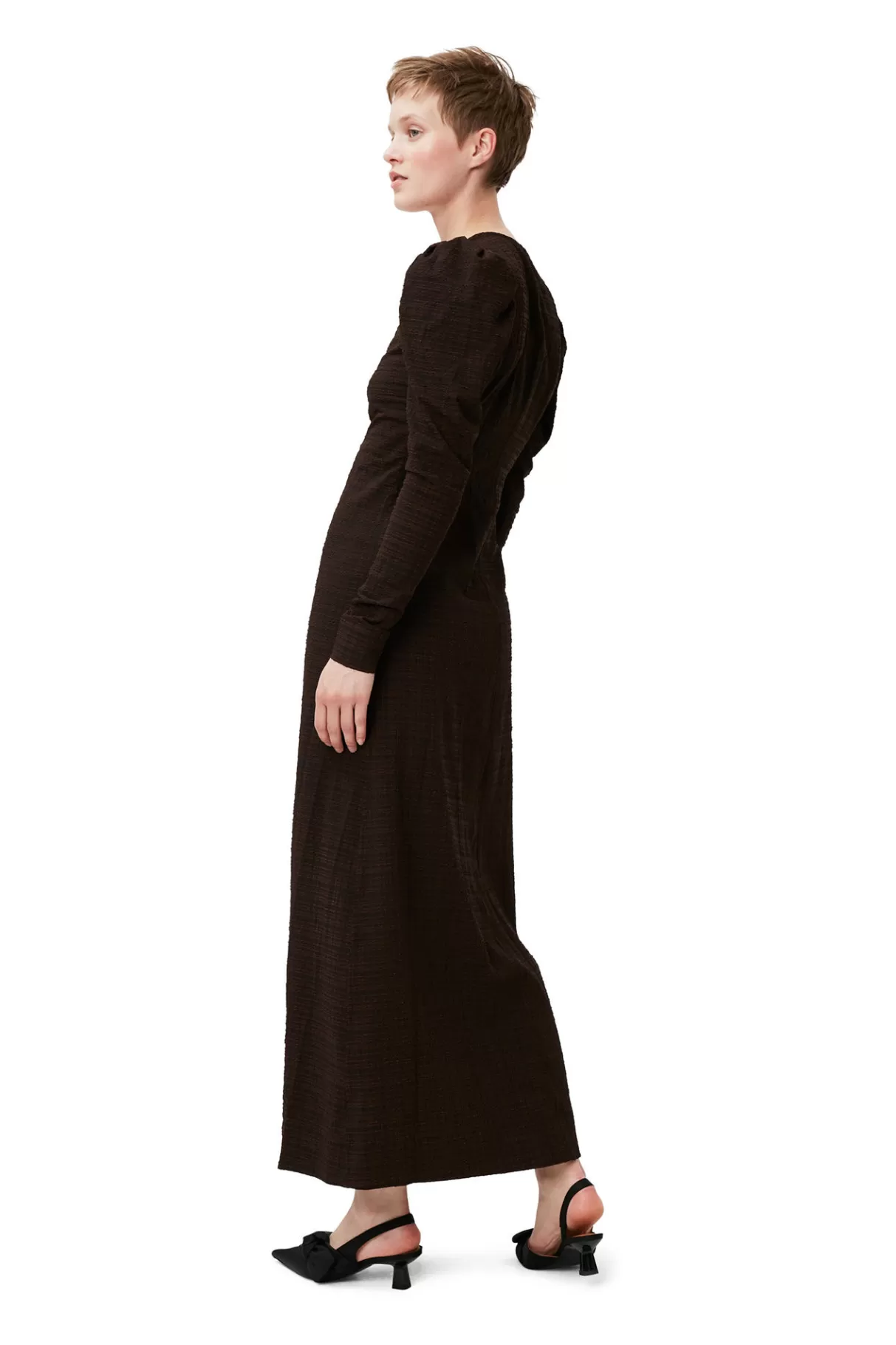 GANNI Kleider<Seersucker-Maxikleid Mit V-Ausschnitt Chicory Coffee