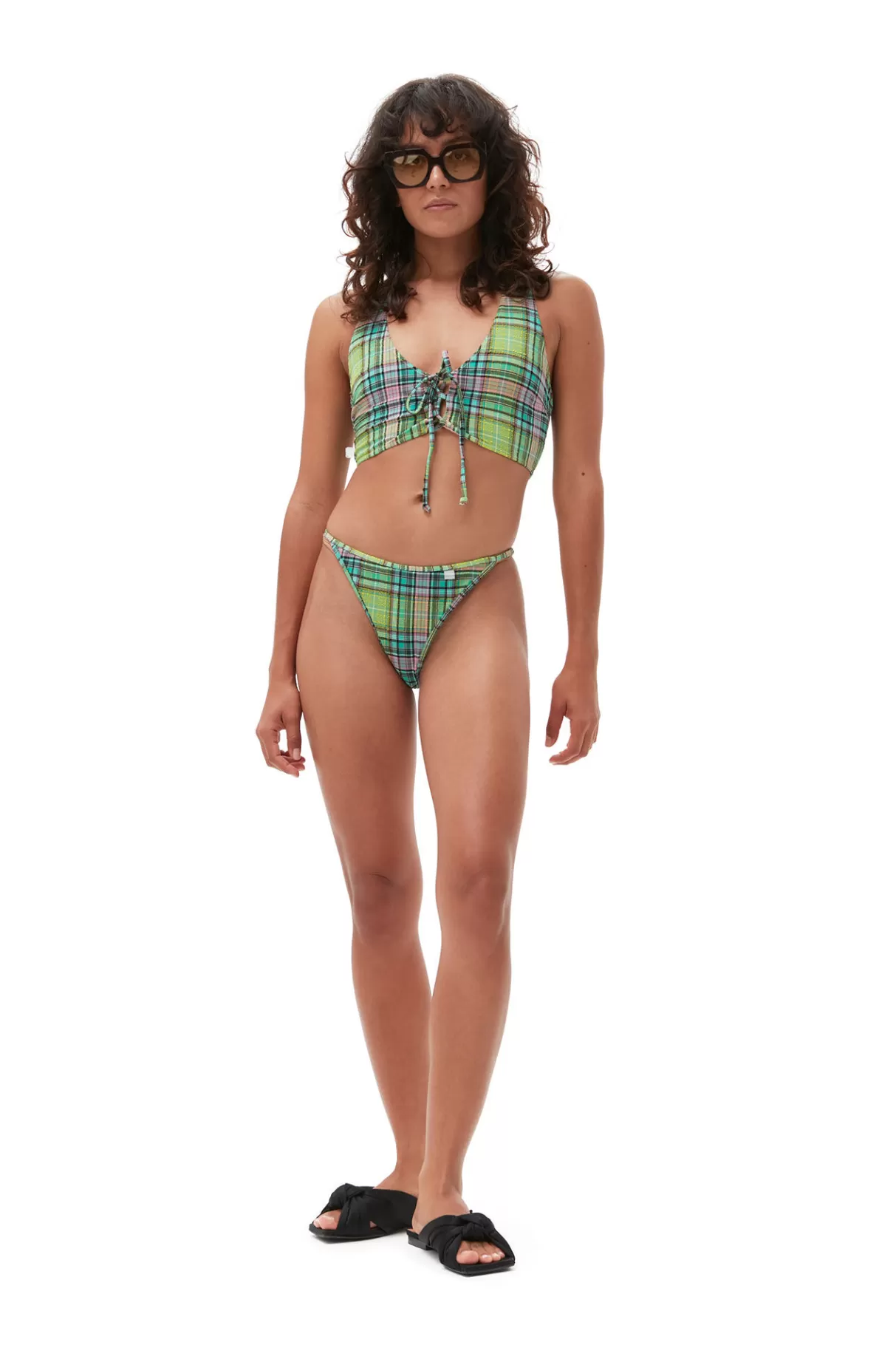 GANNI Bademode<Seersucker-Minibikinihose Aus Recyceltem Material Lagoon