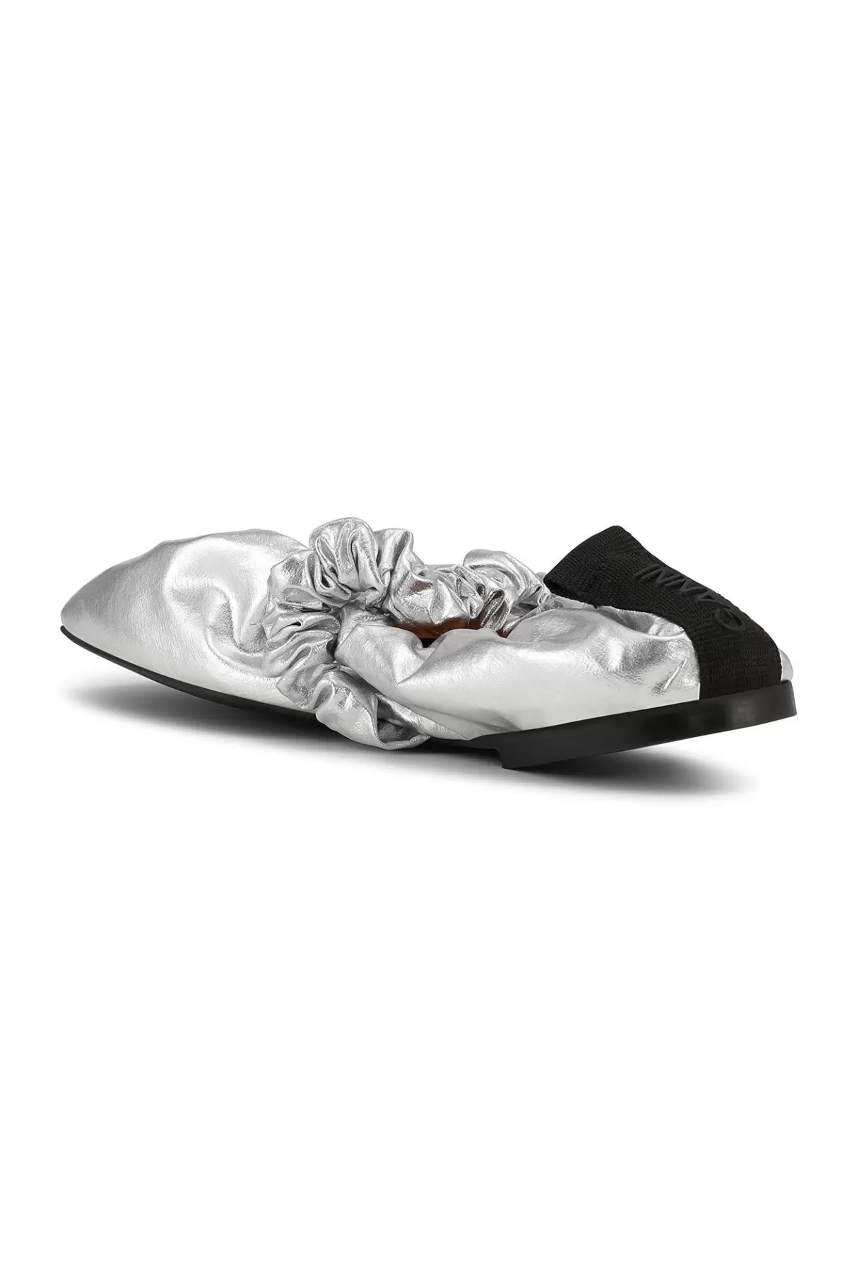 GANNI Flache Schuhe<Silberne Scrunchie-Ballerinas Mit Leicht Quadratischer Spitze Silver