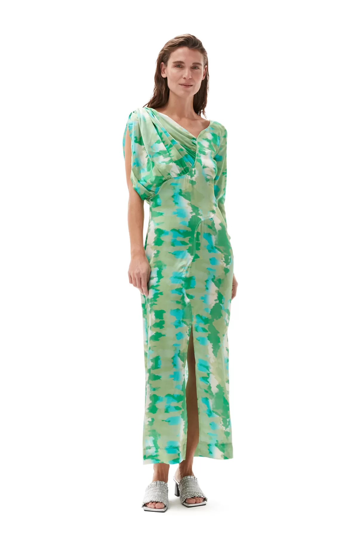 GANNI Kleider<Silk-Stretch-Satin Maxikleid Lily Green