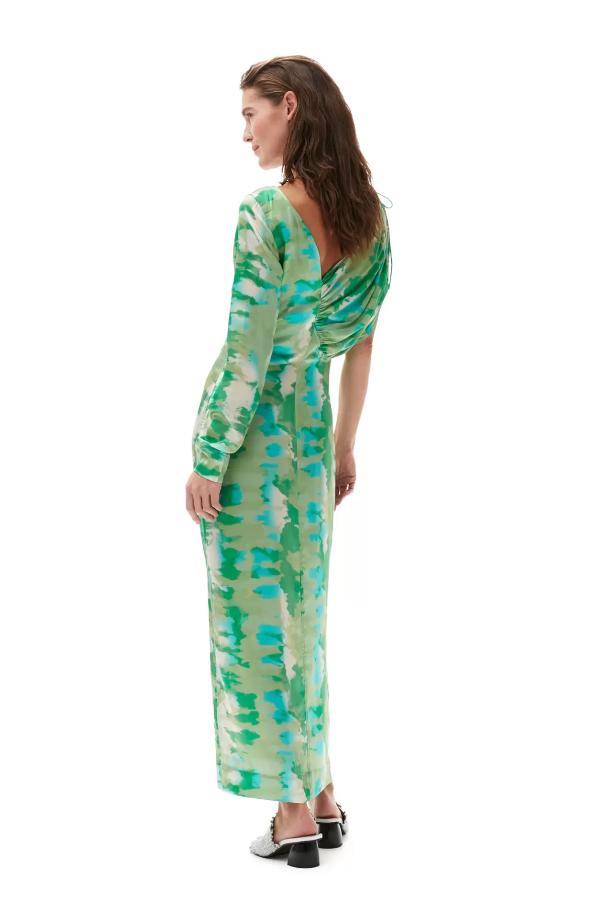 GANNI Kleider<Silk-Stretch-Satin Maxikleid Lily Green