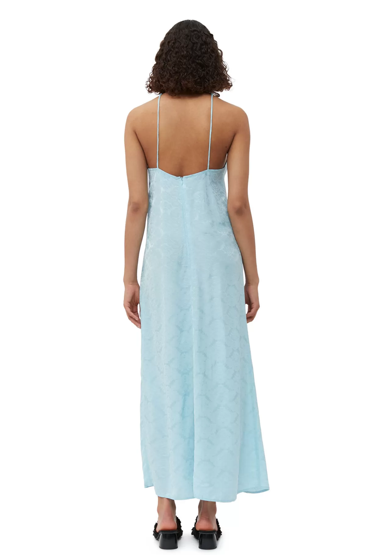 GANNI Kleider<Slip-Kleid Aus Viscose-Jacquard Corydalis Blue