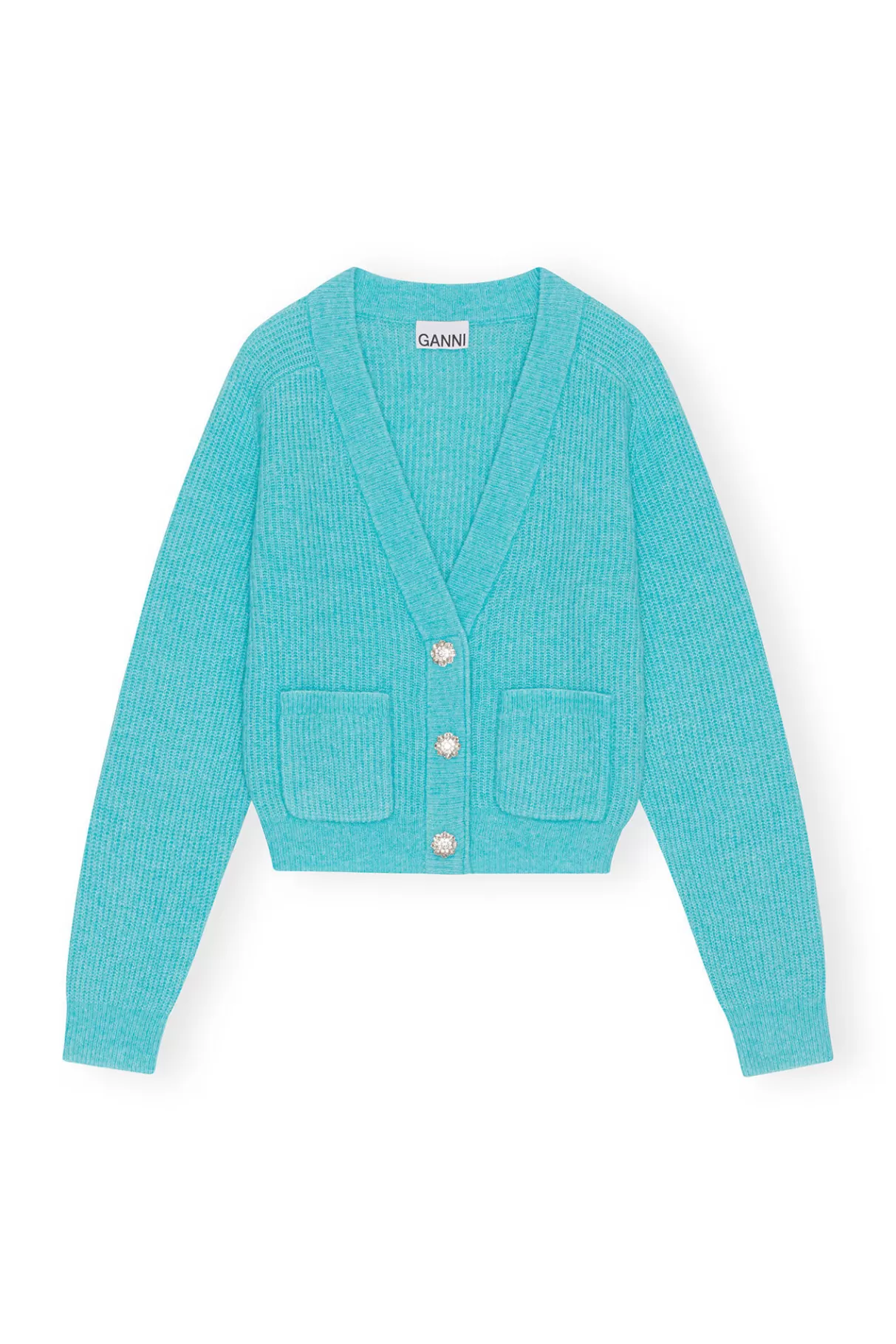 GANNI Strickwaren<Soft Wool Cardigan Solid Blue Curacao