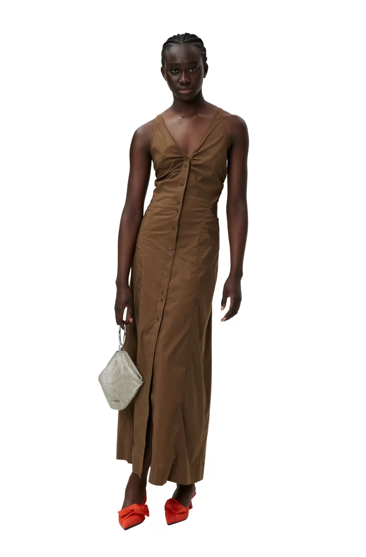 GANNI Kleider<Stretch Cotton Maxi Dress Teak