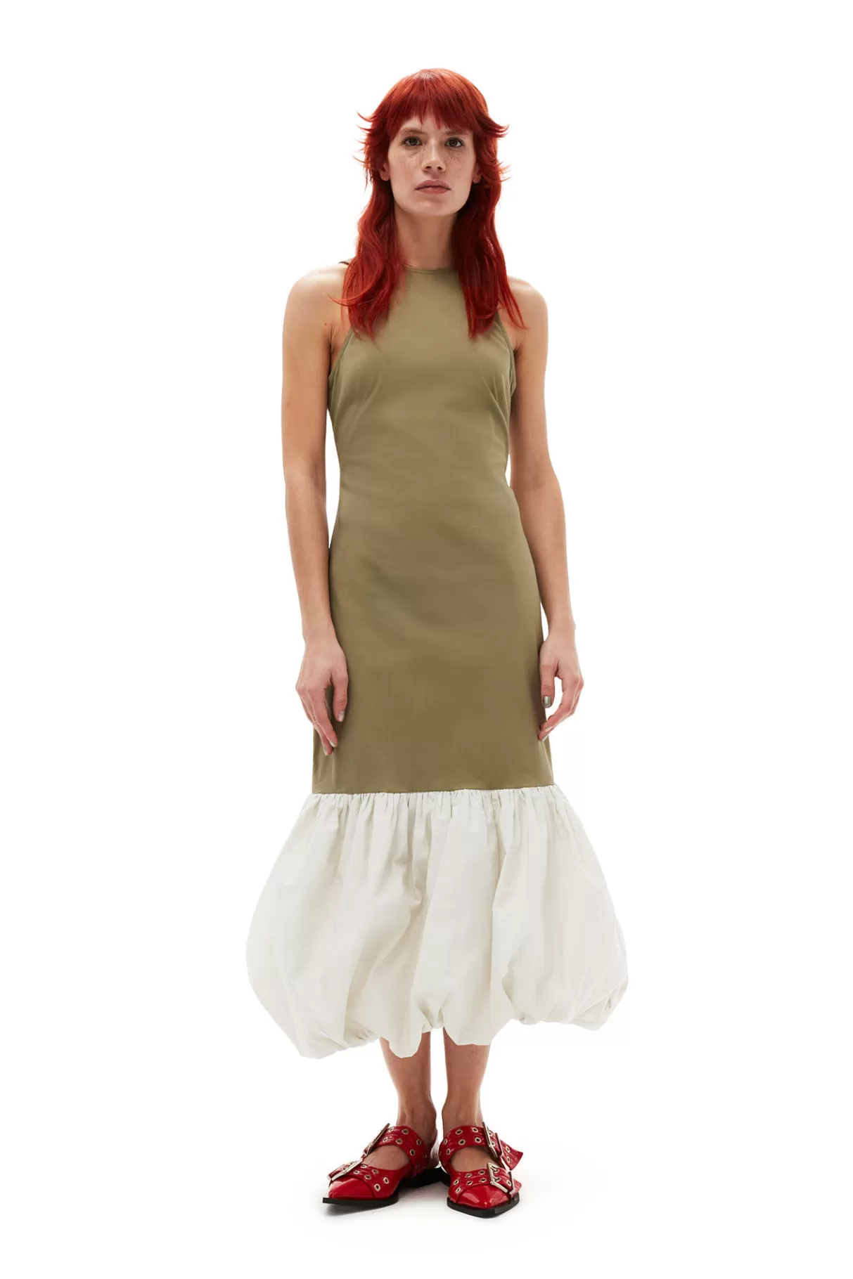 GANNI Kleider<Taffeta-Mix-Kleid Mit Offenem Rucken Aloe