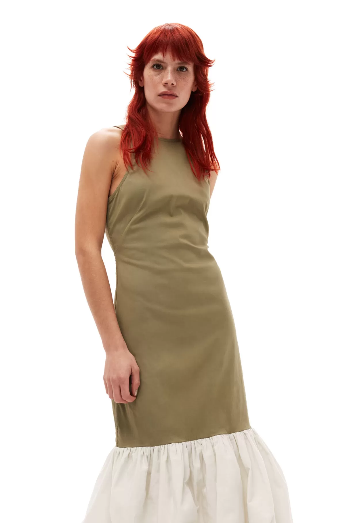 GANNI Kleider<Taffeta-Mix-Kleid Mit Offenem Rucken Aloe