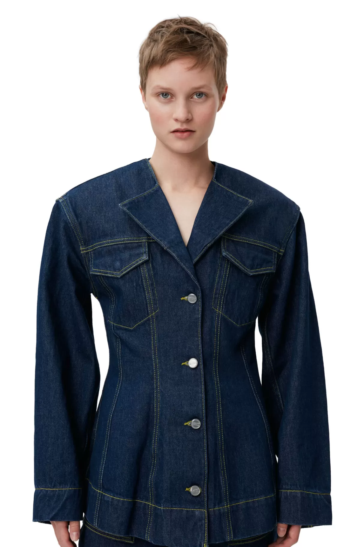 GANNI Mäntel & Jacken<Taillierter, Gewaschener Denim-Blazer Rinse