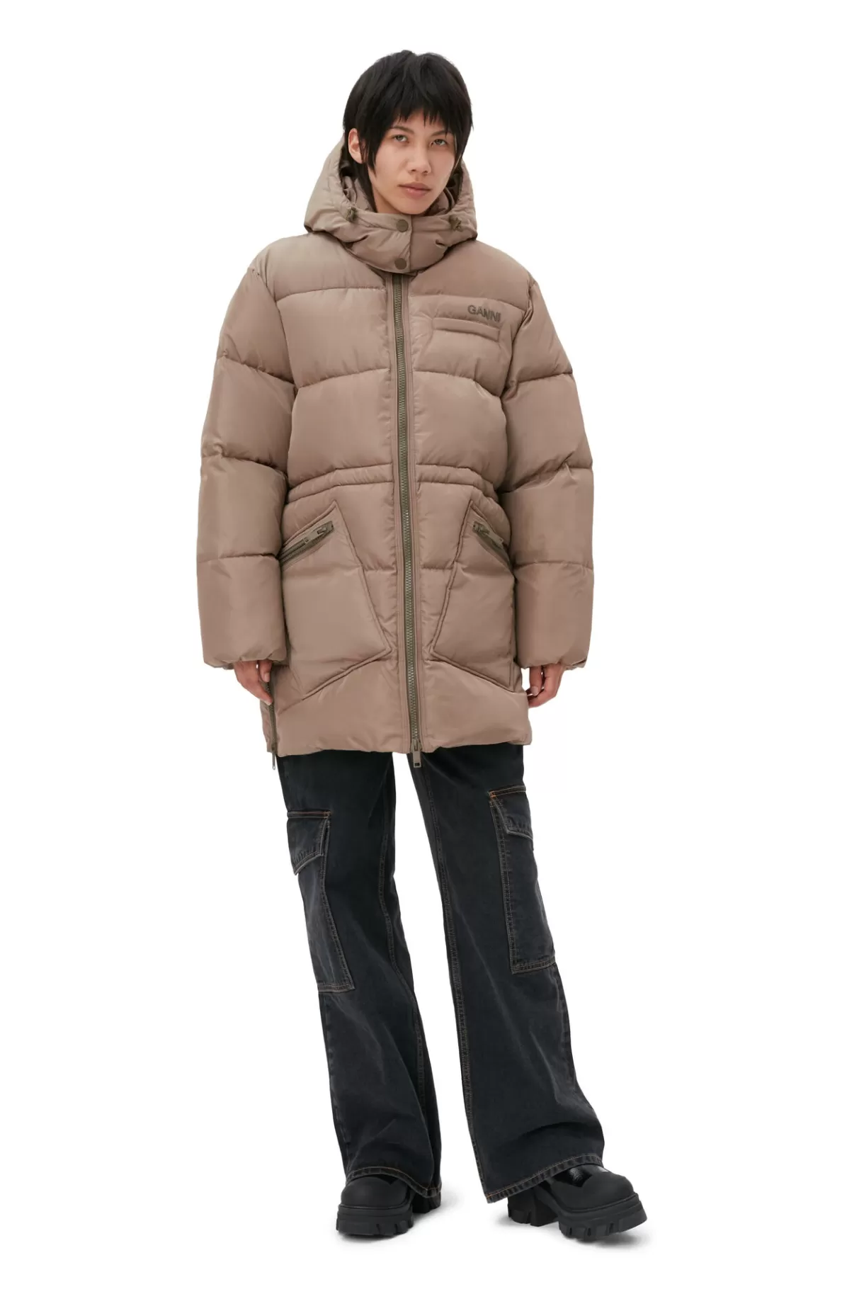 GANNI Mäntel & Jacken<Tech-Puffer-Midi-Jacke Mit Oversize-Passform Fossil