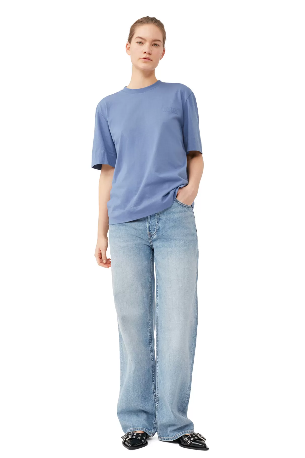 GANNI Tops<T-Shirt Mit O-Ausschnitt Gray Blue