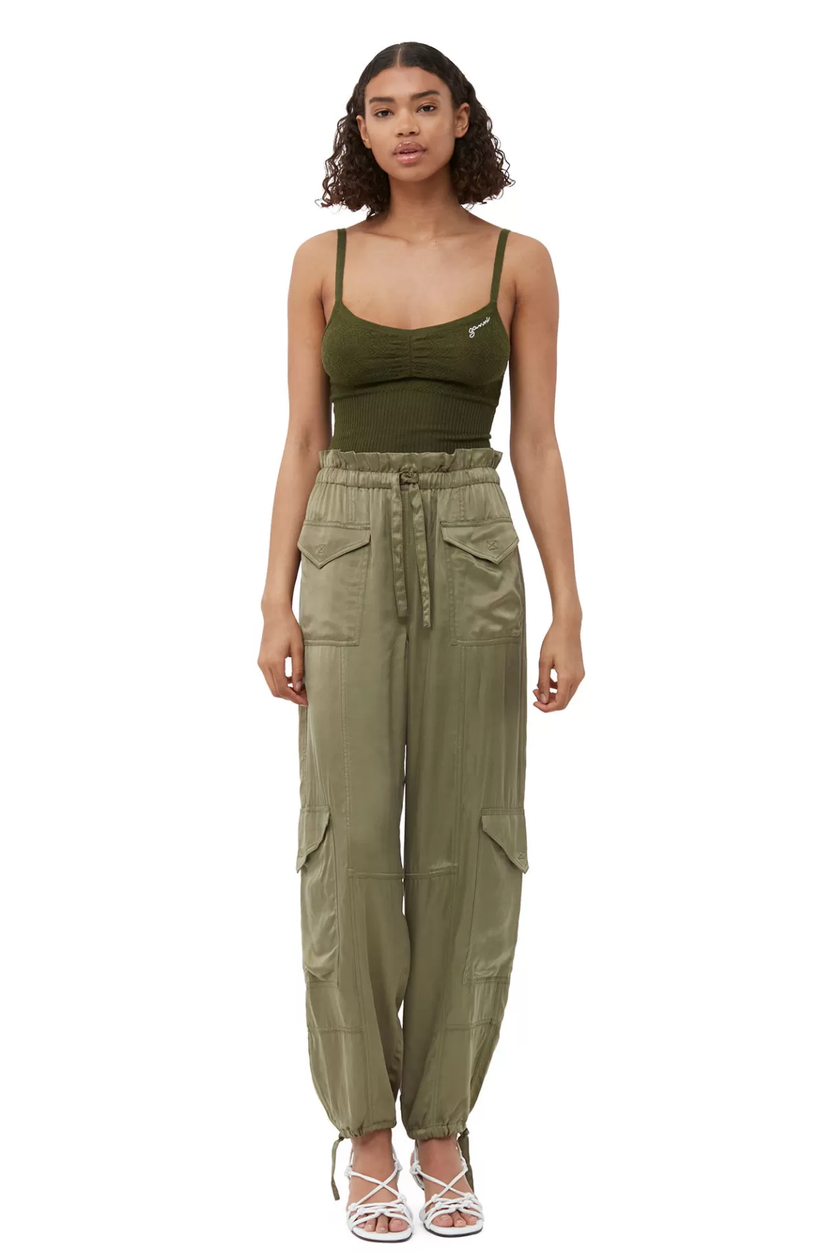 GANNI Hosen<Washed-Satin-Hose Aloe