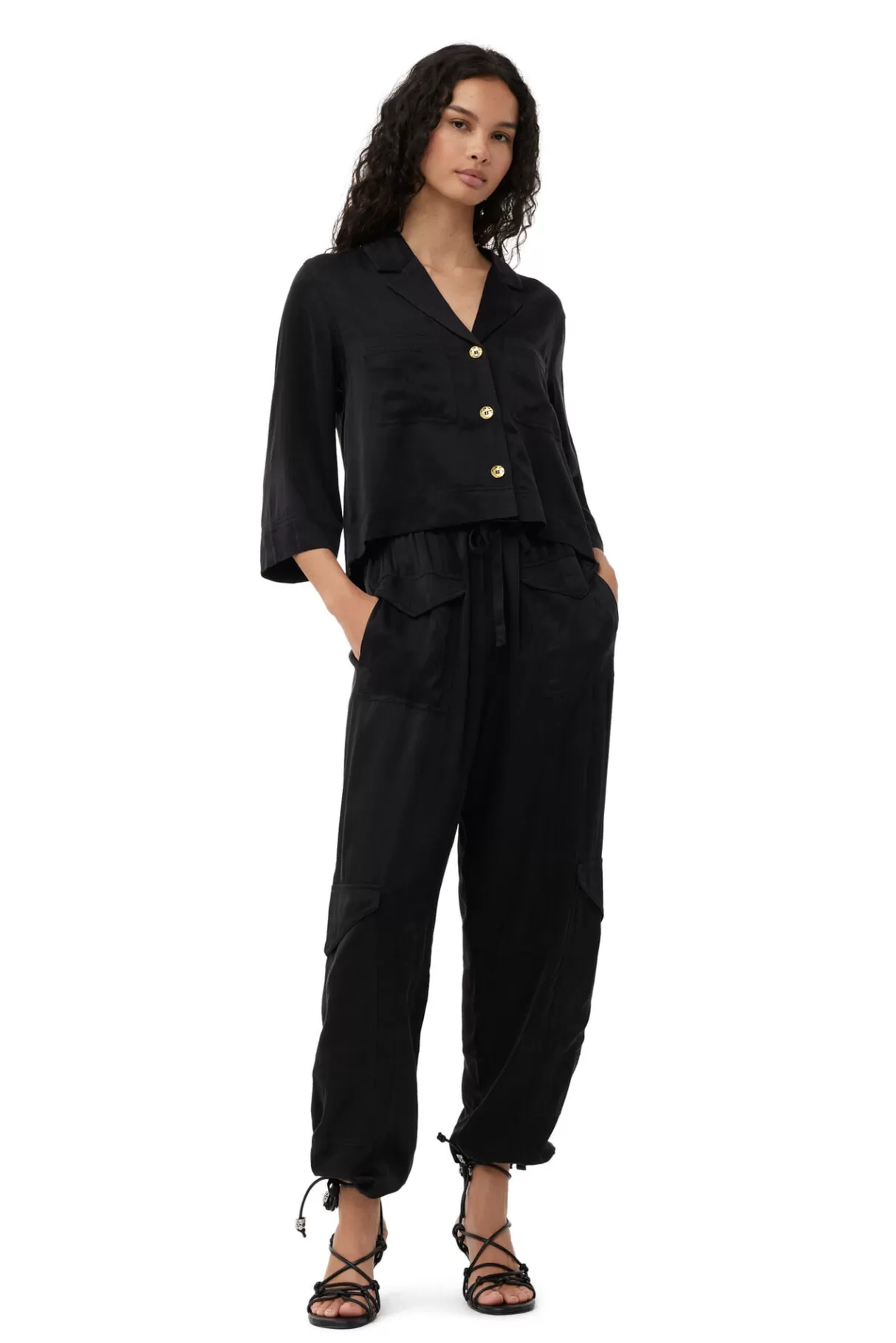 GANNI Hosen<Washed-Satin-Hose Black