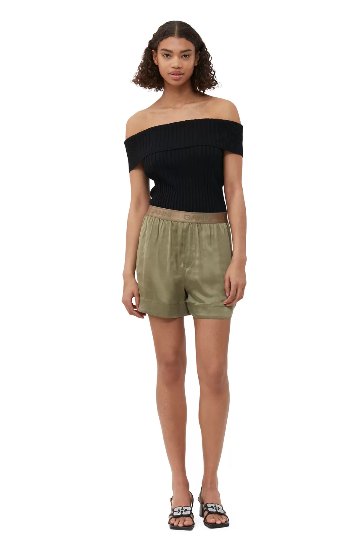 GANNI Shorts<Washed-Satin-Shorts Aloe