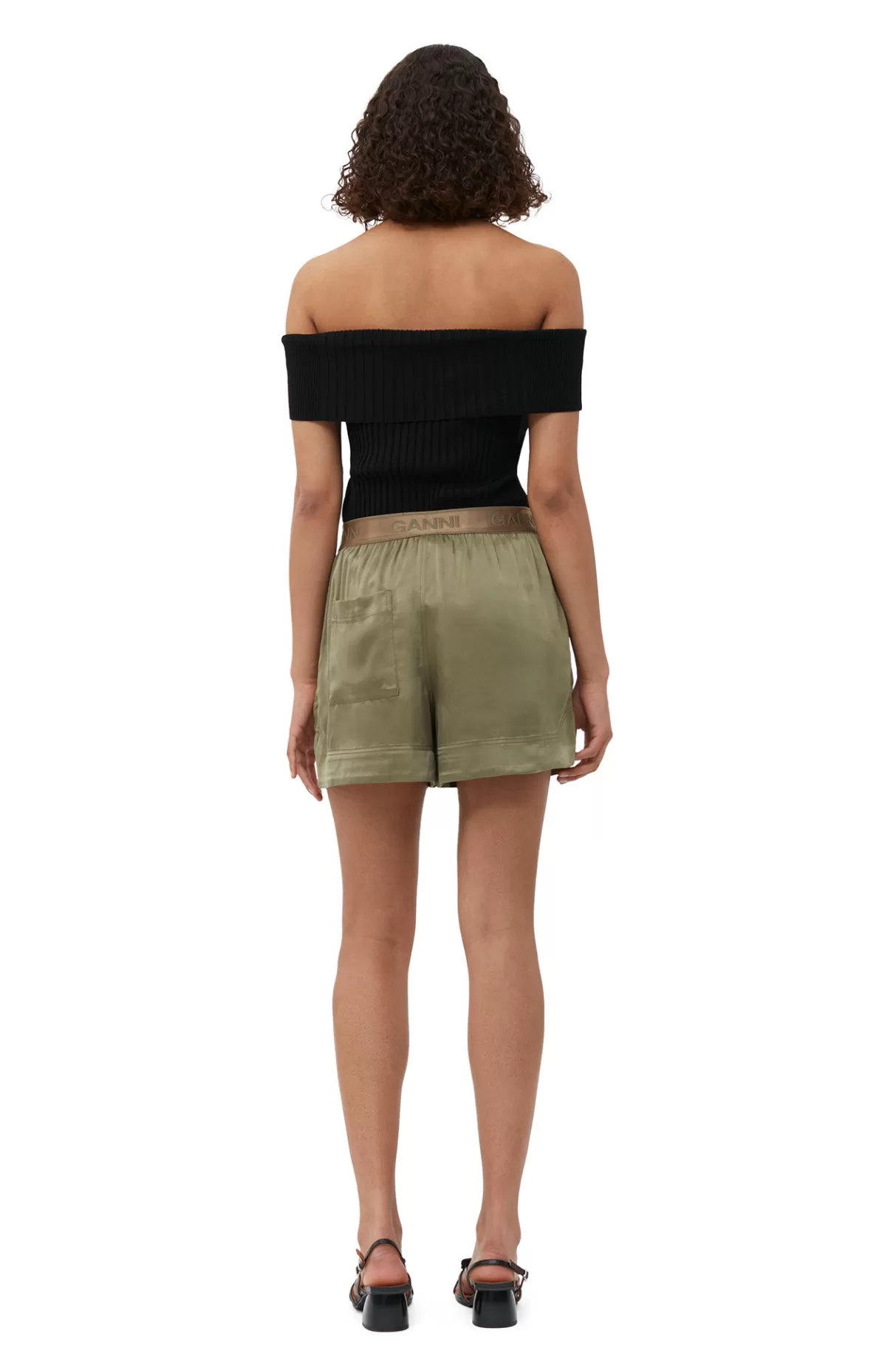 GANNI Shorts<Washed-Satin-Shorts Aloe